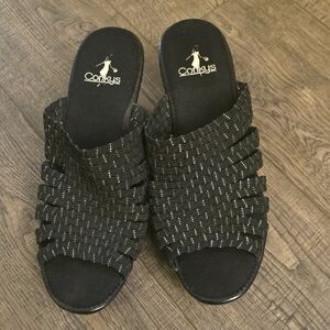 Corkys Black Woven Mules